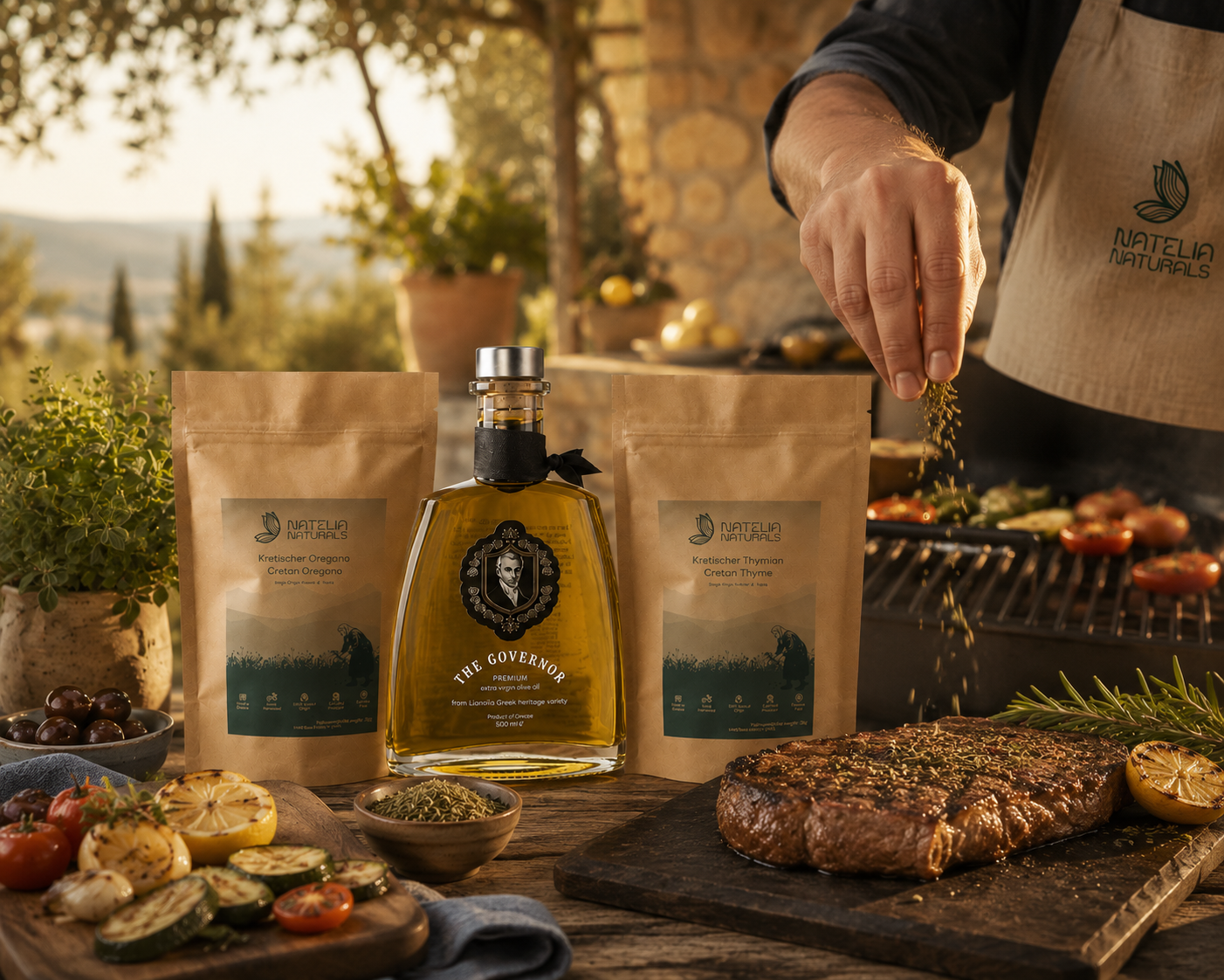 DAS MEDITERRANE KÜCHEN-SET – THE GOVERNOR Premium + Oregano + Thymian