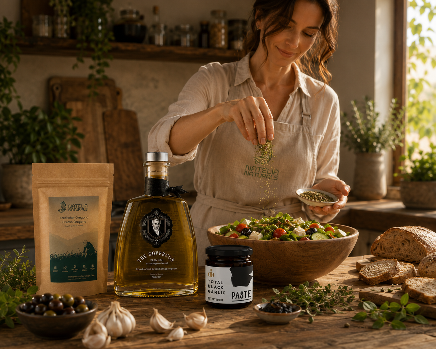 DAS GRIECHISCHE GOURMET-TRIO – THE GOVERNOR Premium + Oregano + Schwarze Knoblauchpaste